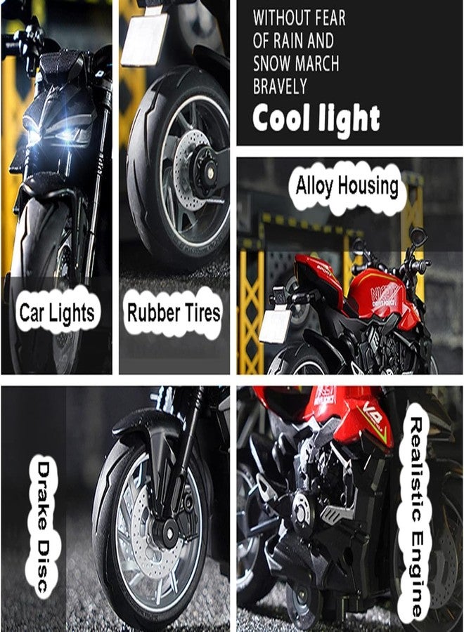 PLUSPOINT Diecast Motorcycle Toy Ducati Bike Scale Model,Pull Back Vehicles Alloy Simulation Superbike with Lights and Sound Also for Car Dashboard,Kids,Adult - Image 3